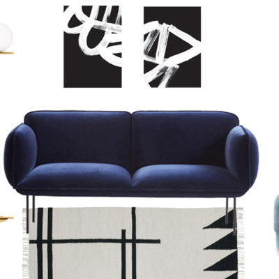 Un sofá de terciopelo azul
