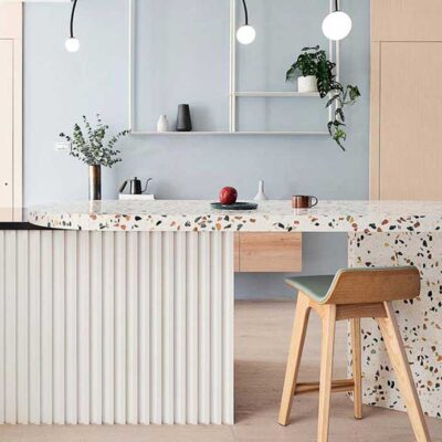 Pastel colors and Venetian Terrazzo in a family apartment